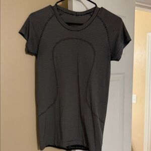 lululemon athletica Black Striped Short Sleeve Tee